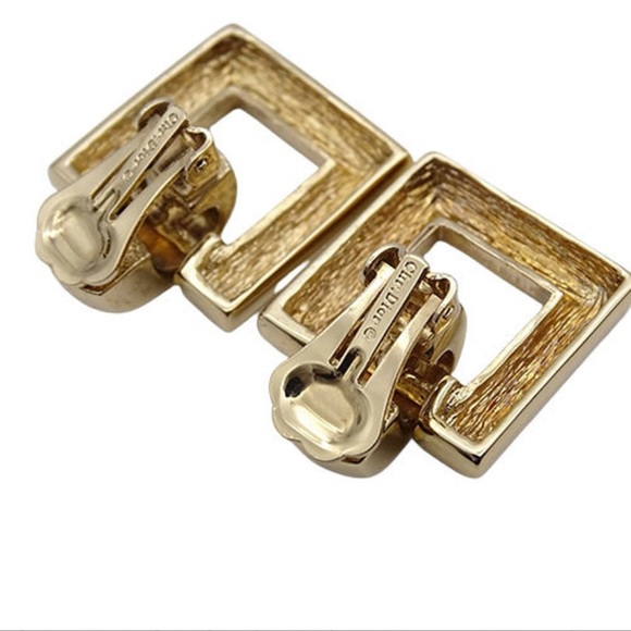 Gold-Tone Christian Dior Clip-On Earrings with Gold Attach. & Rhinestone Attach. - Picture 3 of 10